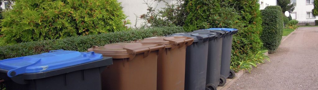 Diverse Abfallbehälter ordentlich bereitgestellt
