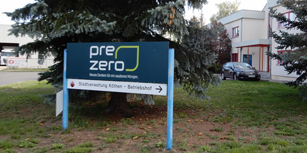 PreZero Firmenschicld auf dem Gelände in der Pfriemsdorfer Straße in Köthen