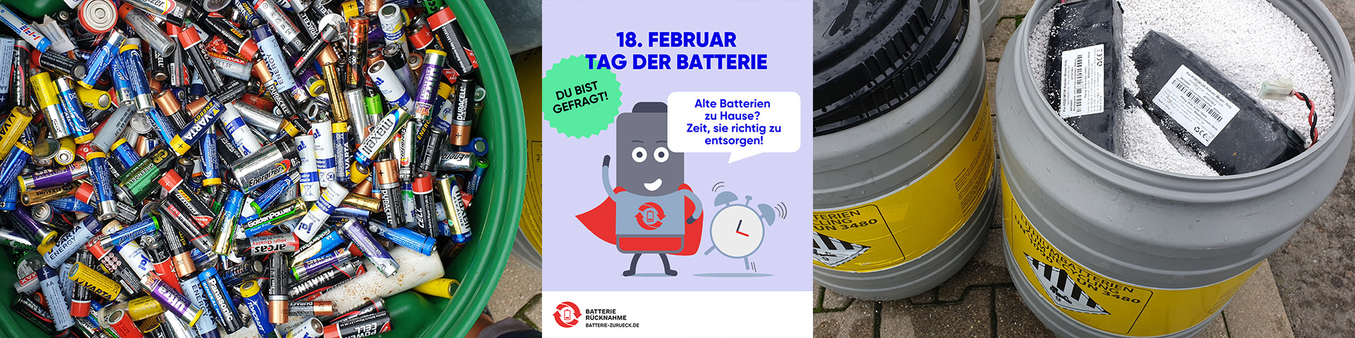 Bildcollage zum Tag der Batterie mit diversen Batterien